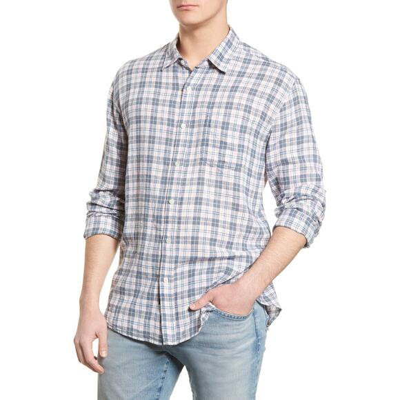 Rails NWT Connor Plaid Linen Blend Button Up LS Stone Pink White Size Large - Picture 1 of 10